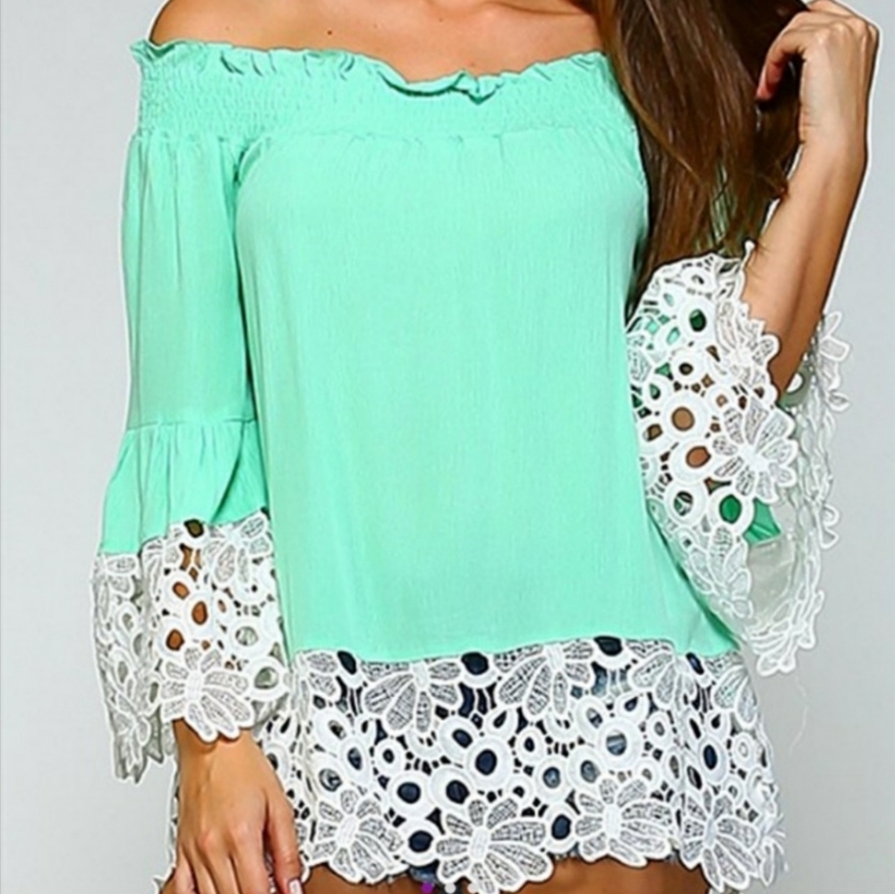 Off Shoulder Mint green Top
